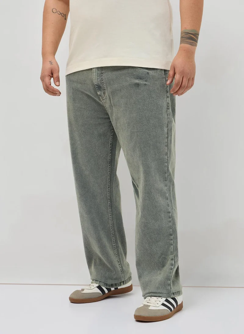 أوربانو فاشن Urbano Plus Men's Light Grey Regular Fit Heavy Washed Denim Jeans Stretchable
